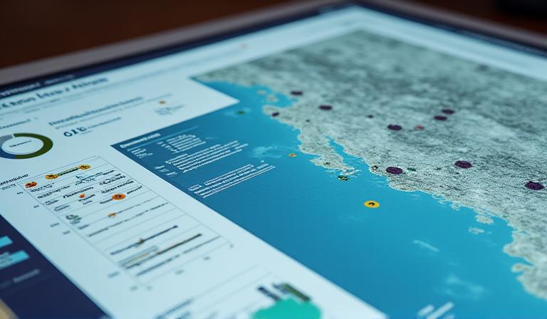 Dashboard displaying geospatial data for coastal conservation