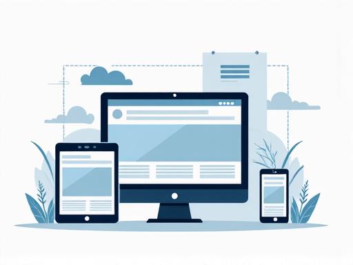 Custom website development illustration showing responsive design on multiple devices